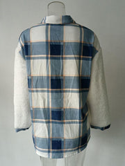 Women's Leopard Plaid Print Plush Stitching Contrast Color Warm Long Sleeve Jacket - 808Lush