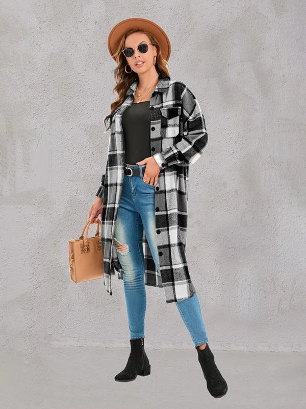 Women's Leopard Plaid Print Plush Stitching Contrast Color Warm Long Sleeve Jacket - 808Lush