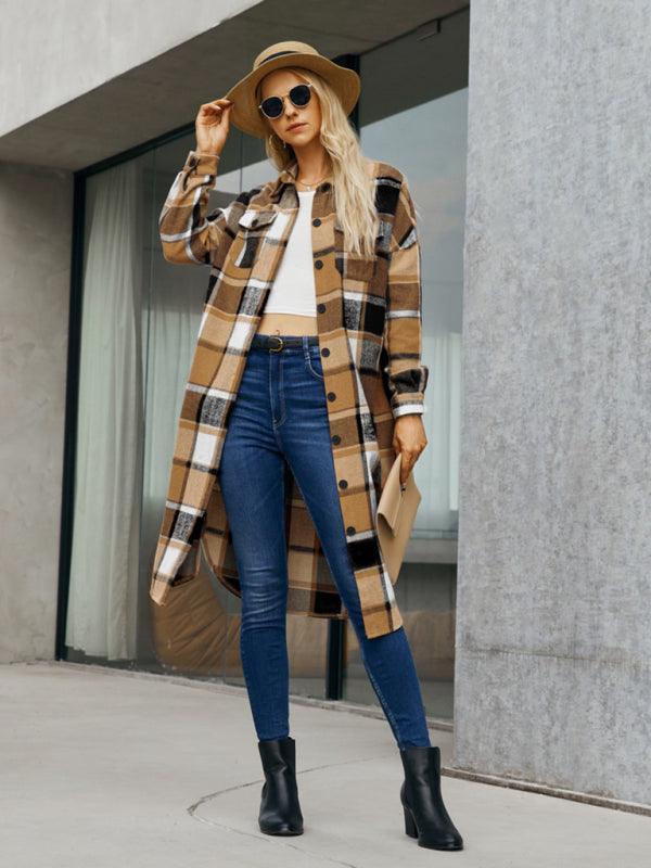 Women's Leopard Plaid Print Plush Stitching Contrast Color Warm Long Sleeve Jacket - 808Lush