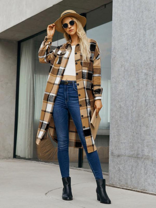 Women's Leopard Plaid Print Plush Stitching Contrast Color Warm Long Sleeve Jacket - 808Lush