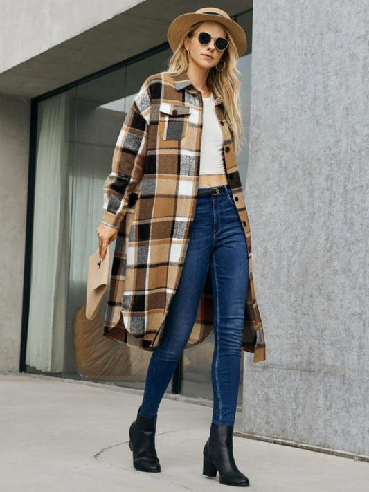 Women's Leopard Plaid Print Plush Stitching Contrast Color Warm Long Sleeve Jacket - 808Lush