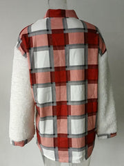 Women's Leopard Plaid Print Plush Stitching Contrast Color Warm Long Sleeve Jacket - 808Lush