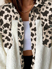 Women's Leopard Plaid Print Plush Stitching Contrast Color Warm Long Sleeve Jacket - 808Lush