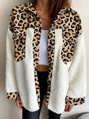 Women's Leopard Plaid Print Plush Stitching Contrast Color Warm Long Sleeve Jacket - 808Lush