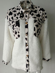 Women's Leopard Plaid Print Plush Stitching Contrast Color Warm Long Sleeve Jacket - 808Lush
