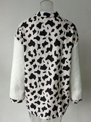 Women's Leopard Plaid Print Plush Stitching Contrast Color Warm Long Sleeve Jacket - 808Lush