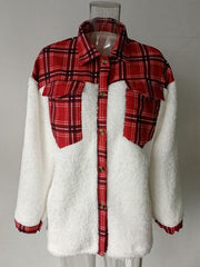 Women's Leopard Plaid Print Plush Stitching Contrast Color Warm Long Sleeve Jacket - 808Lush