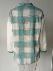 Women's Leopard Plaid Print Plush Stitching Contrast Color Warm Long Sleeve Jacket - 808Lush