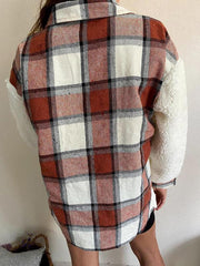Women's Leopard Plaid Print Plush Stitching Contrast Color Warm Long Sleeve Jacket - 808Lush