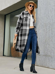 Women's Leopard Plaid Print Plush Stitching Contrast Color Warm Long Sleeve Jacket - 808Lush