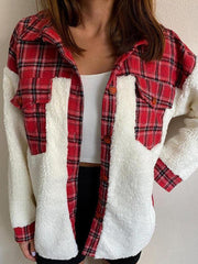 Women's Leopard Plaid Print Plush Stitching Contrast Color Warm Long Sleeve Jacket - 808Lush