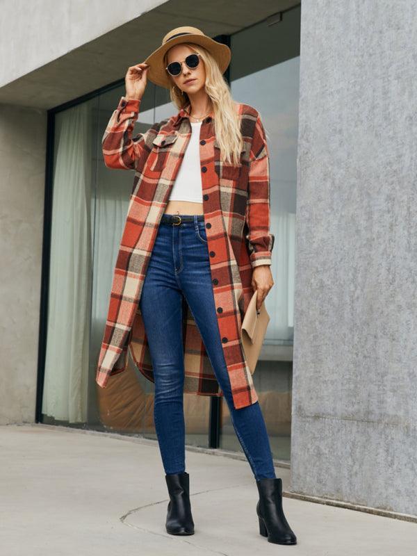 Women's Leopard Plaid Print Plush Stitching Contrast Color Warm Long Sleeve Jacket - 808Lush