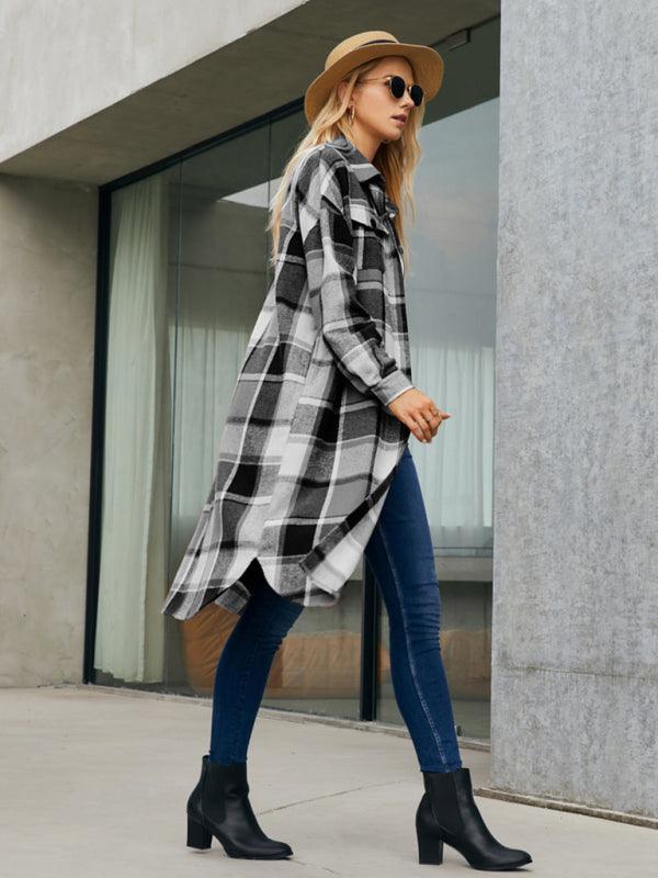 Women's Leopard Plaid Print Plush Stitching Contrast Color Warm Long Sleeve Jacket - 808Lush