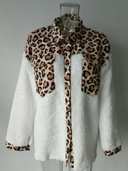 Women's Leopard Plaid Print Plush Stitching Contrast Color Warm Long Sleeve Jacket - 808Lush