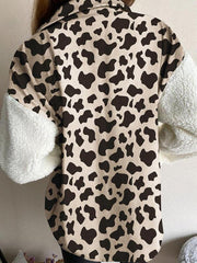 Women's Leopard Plaid Print Plush Stitching Contrast Color Warm Long Sleeve Jacket - 808Lush