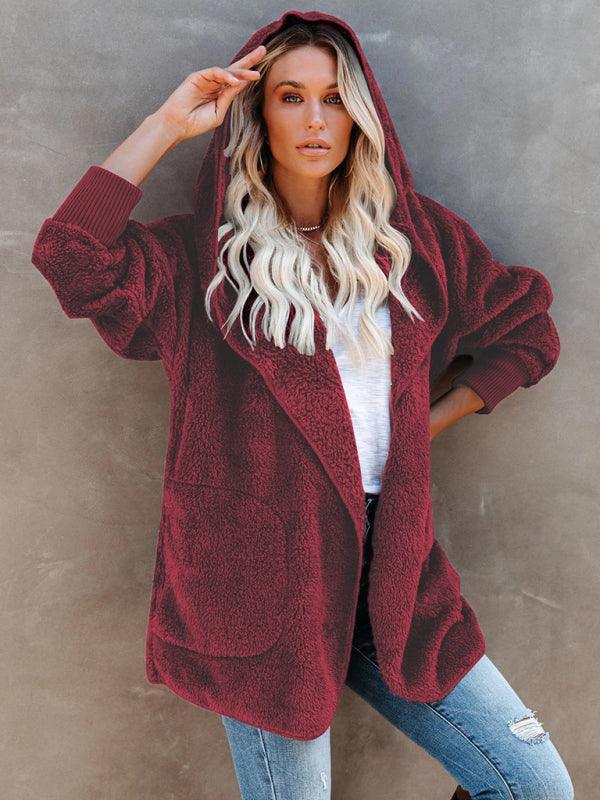 Women's Long Sleeve Jacket Casual Hooded Solid Color Cardigan Plush Women - 808Lush