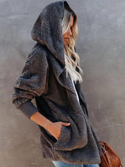 Women's Long Sleeve Jacket Casual Hooded Solid Color Cardigan Plush Women - 808Lush