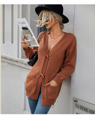 Women's Long Sleeve Solid Color Sweater Cardigan Jacket - 808Lush