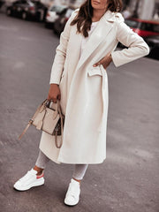 Women's Long Sleeve V Neck Tie Wool Jacket - 808Lush