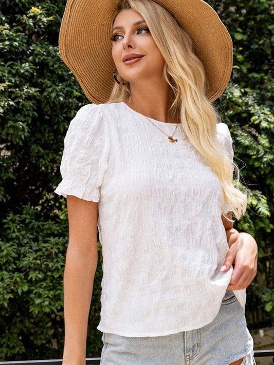 Women's Casual Resort Style Round Neck Ruffle Sleeve Top - 808Lush