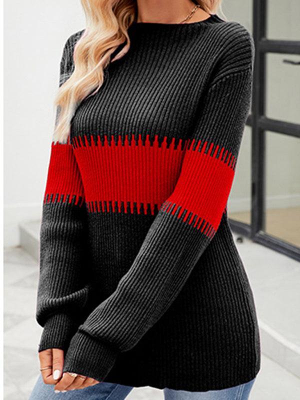Women's Contrast Color Spliced Turtleneck Sweater - 808Lush