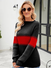 Women's Contrast Color Spliced Turtleneck Sweater - 808Lush