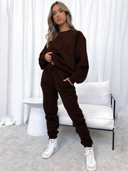 Women's Round Neck Pullover Long Sleeve Pants Two-piece Set - 808Lush