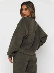 Women's Round Neck Pullover Long Sleeve Pants Two-piece Set - 808Lush