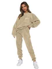 Women's Round Neck Pullover Long Sleeve Pants Two-piece Set - 808Lush