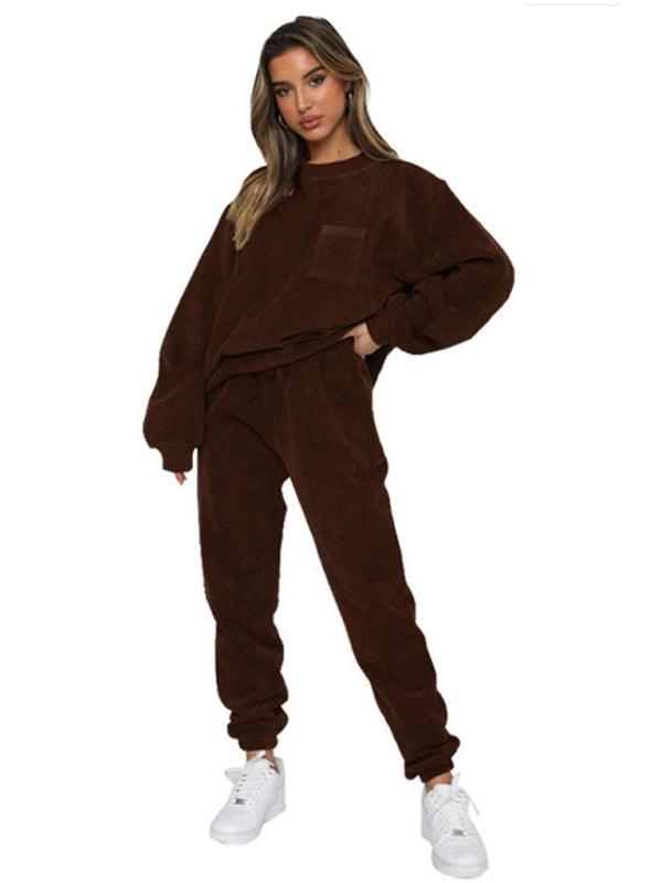 Women's Round Neck Pullover Long Sleeve Pants Two-piece Set - 808Lush