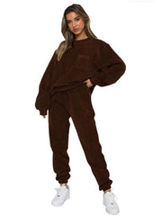 Women's Round Neck Pullover Long Sleeve Pants Two-piece Set - 808Lush