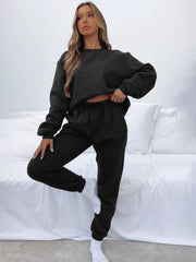 Women's Round Fashionable Casual Collar Pullover Long Sleeve Trousers Sweater Suit - 808Lush