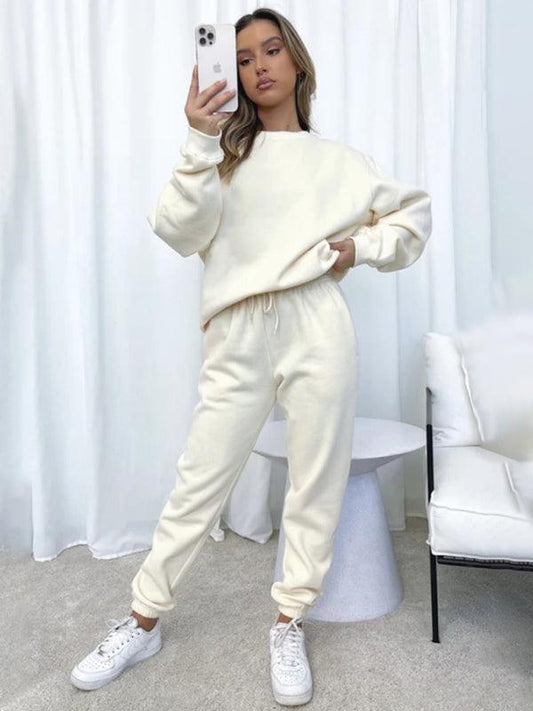 Women's Round Fashionable Casual Collar Pullover Long Sleeve Trousers Sweater Suit - 808Lush