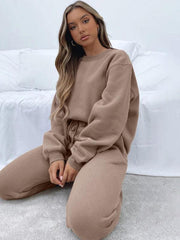 Women's Round Fashionable Casual Collar Pullover Long Sleeve Trousers Sweater Suit - 808Lush