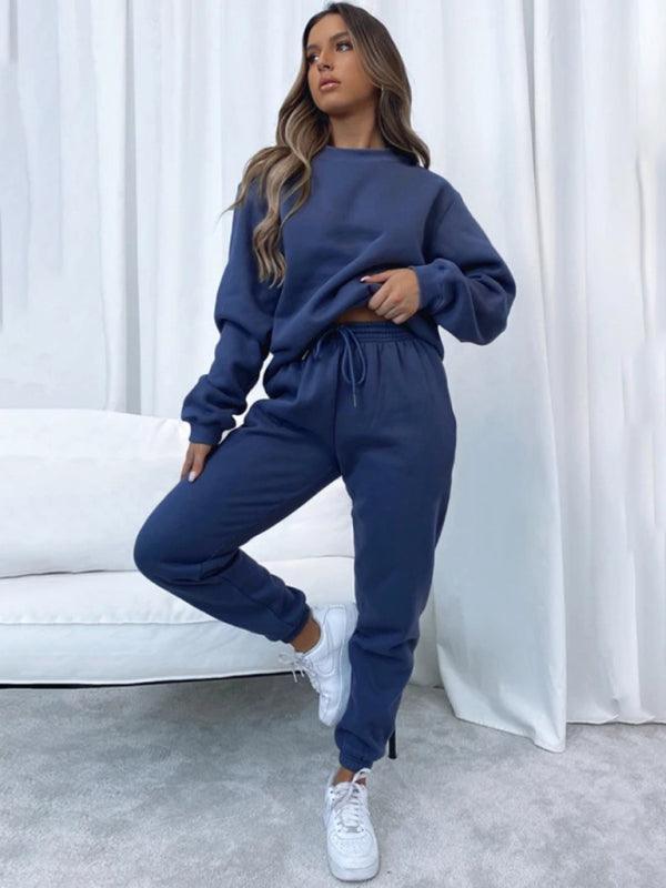 Women's Round Fashionable Casual Collar Pullover Long Sleeve Trousers Sweater Suit - 808Lush