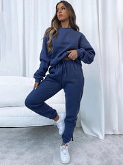 Women's Round Fashionable Casual Collar Pullover Long Sleeve Trousers Sweater Suit - 808Lush