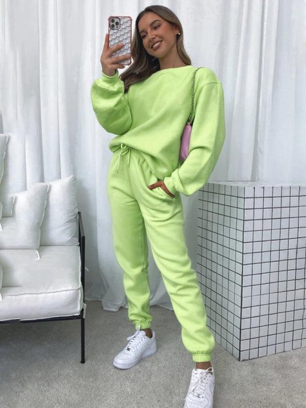 Women's Round Fashionable Casual Collar Pullover Long Sleeve Trousers Sweater Suit - 808Lush