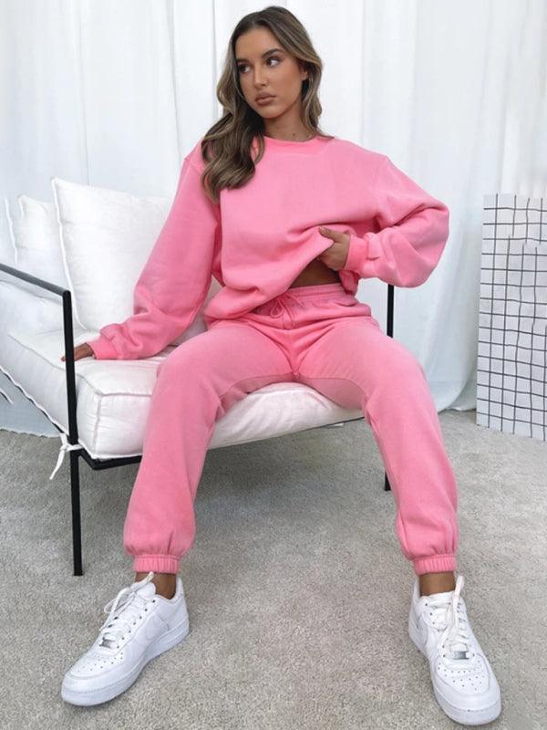 Women's Round Fashionable Casual Collar Pullover Long Sleeve Trousers Sweater Suit - 808Lush