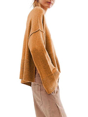 Women's Round Neck Bell Sleeve Pullover Fashion Sweater - 808Lush