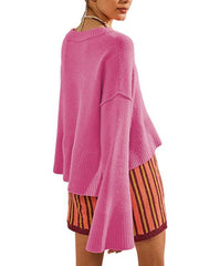 Women's Round Neck Bell Sleeve Pullover Fashion Sweater - 808Lush