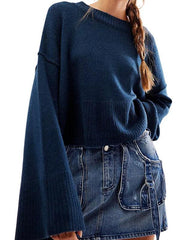 Women's Round Neck Bell Sleeve Pullover Fashion Sweater - 808Lush