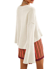 Women's Round Neck Bell Sleeve Pullover Fashion Sweater - 808Lush