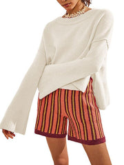 Women's Round Neck Bell Sleeve Pullover Fashion Sweater - 808Lush