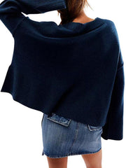 Women's Round Neck Bell Sleeve Pullover Fashion Sweater - 808Lush