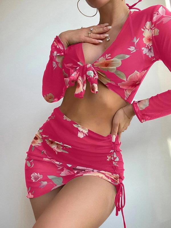 3 Piece Bikini Set Drawstring Long-Sleeve - 808Lush