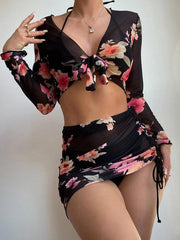 3 Piece Bikini Set Drawstring Long-Sleeve - 808Lush