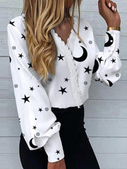 Women's Printed Lace Long Sleeve Top - 808Lush
