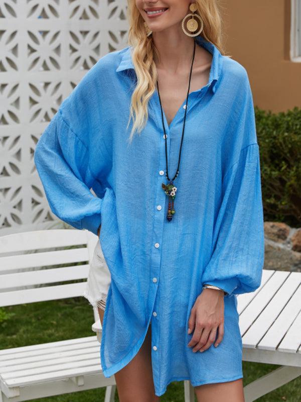 Women's Simple Solid Color Casual Long Sleeve Shirt - 808Lush