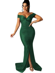 Women's Solid Color Big V Neck Skinny Ruched Dress - 808Lush