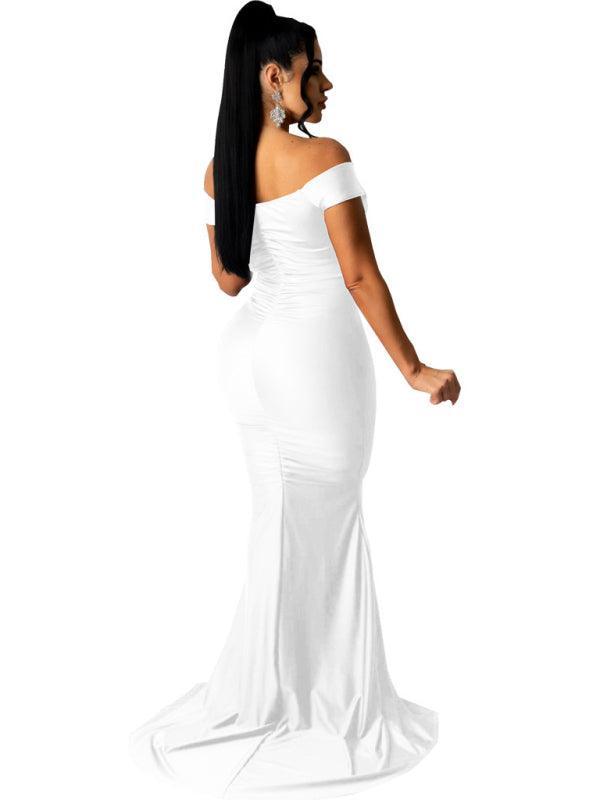 Women's Solid Color Big V Neck Skinny Ruched Dress - 808Lush
